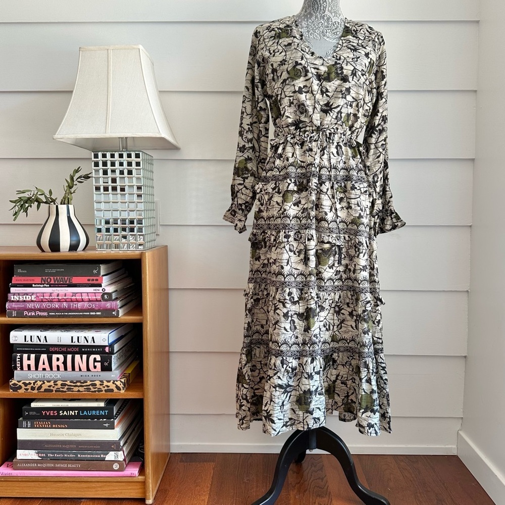 Caroline Constas Cotton Floral Print Tiered Midi Dress size M - Picture 7 of 10